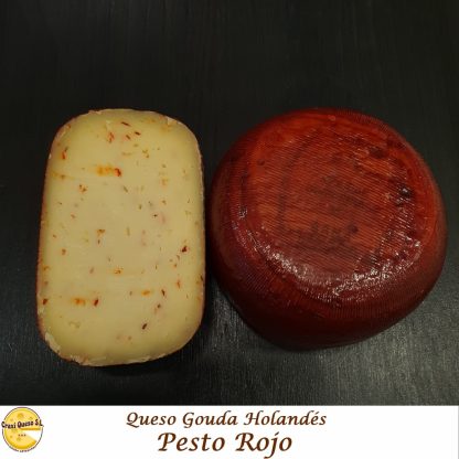 Queso pesto rojo medio kilo rueda, queso gouda Holandés artesano de leche cruda de vaca pequeña rueda de queso gouda de granja con un peso de ±500 g