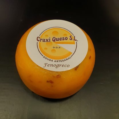 Craxi.F325 Queso fenogreco medio kilo, pequeña rueda de queso gouda de granja de leche cruda de vaca, queso gouda Holandés artesano con un peso de 500 gramos