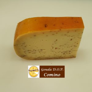 Queso con comino de 1 kg aprox, cuña de queso Gouda artesano D.O.P. holandés con semillas de comino, Gouda de granja, elaborado con leche cruda de vaca