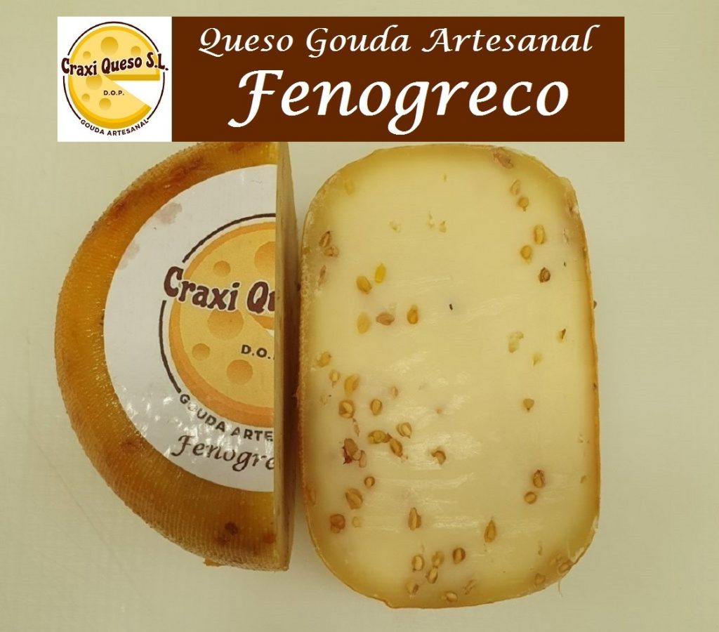 Pídenos online este delicioso queso fenogreco. Por sólo 9,60€ cada uno podrás comprar este delicioso pequeño queso Gouda artesano con semillas de fenogreco, queso de leche cruda de vaca