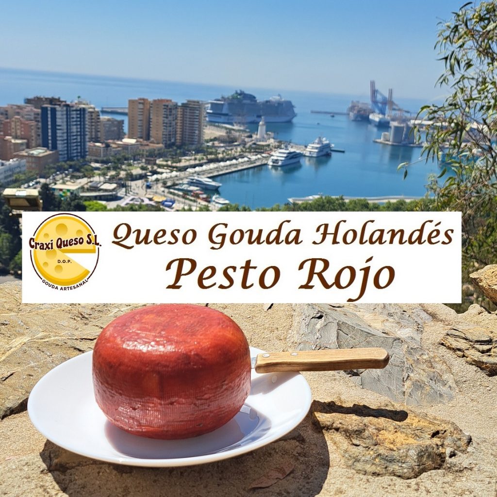 El queso Gouda con pesto rojo: El proveedor del quesos Gouda holandeses genuinos en España. Queso Gouda artesano hecho a mano elaborado a la granja con leche cruda de vaca