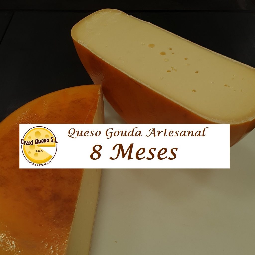 Proveedores de quesos holandeses curado 8 meses de maduración - Quesos Gouda artesanos de leche cruda de vaca. Curación: 8 meses madurado en cámara natural en tabla de madera