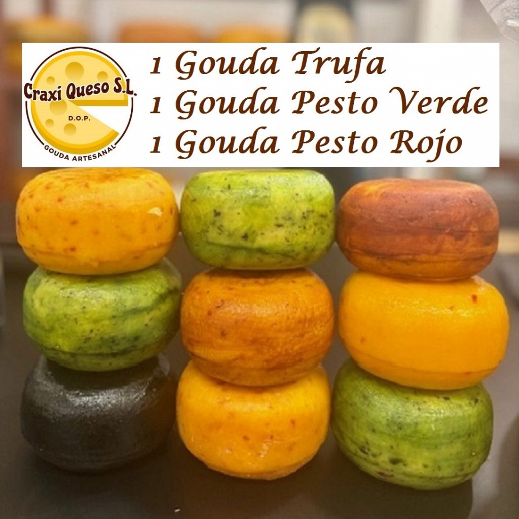 Goudalicioso pack de queso 1. Surtido de quesos Gouda artesanales con hierbas y especias. Gouda trufa, Gouda pesto verde y Gouda pesto rojo. Craxi Queso - Queso Gouda Artesanal Holandés, Málaga, España