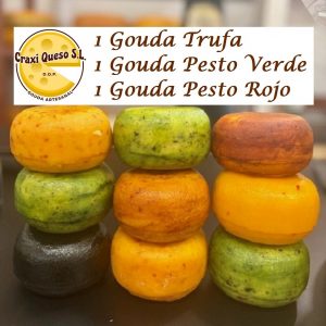 Goudalicioso pack de queso 1. Surtido de quesos Gouda artesanales con hierbas y especias. Gouda trufa, Gouda pesto verde y Gouda pesto rojo. Craxi Queso - Queso Gouda Artesanal Holandés, Málaga, España