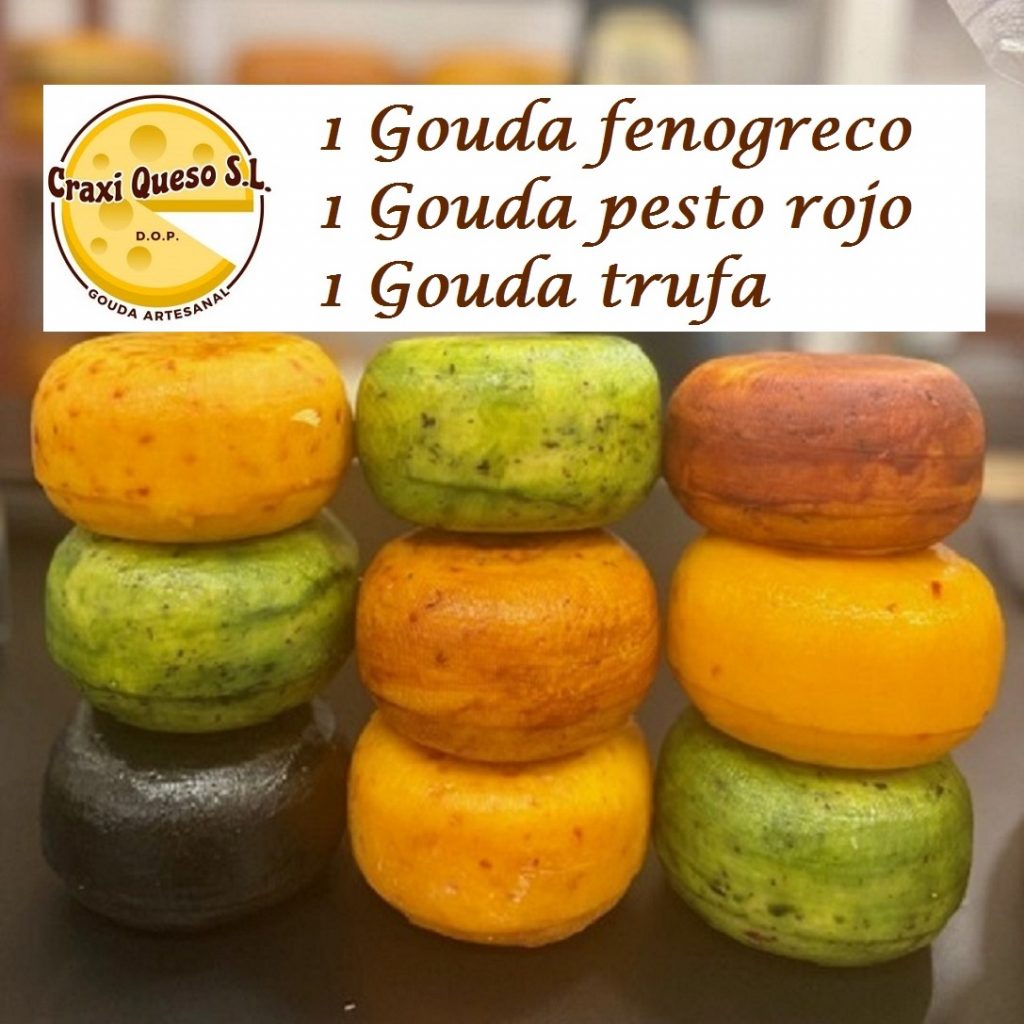 Goudalicioso pack de queso 2. Surtido de quesos Gouda artesanales con hierbas y especias. Gouda fenogreco, Gouda pesto rojo y Gouda trufa. Craxi Queso - Queso Gouda Artesanal Holandés, Málaga, España