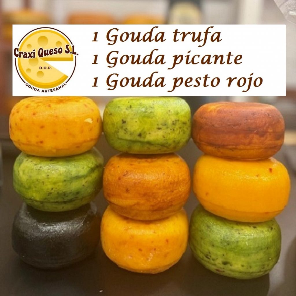 Goudalicioso pack de queso 5. Surtido de quesos Gouda artesanales con hierbas y especias. Gouda trufa, Gouda picante y Gouda pesto rojo. Craxi Queso - Queso Gouda Artesanal Holandés, Málaga, España