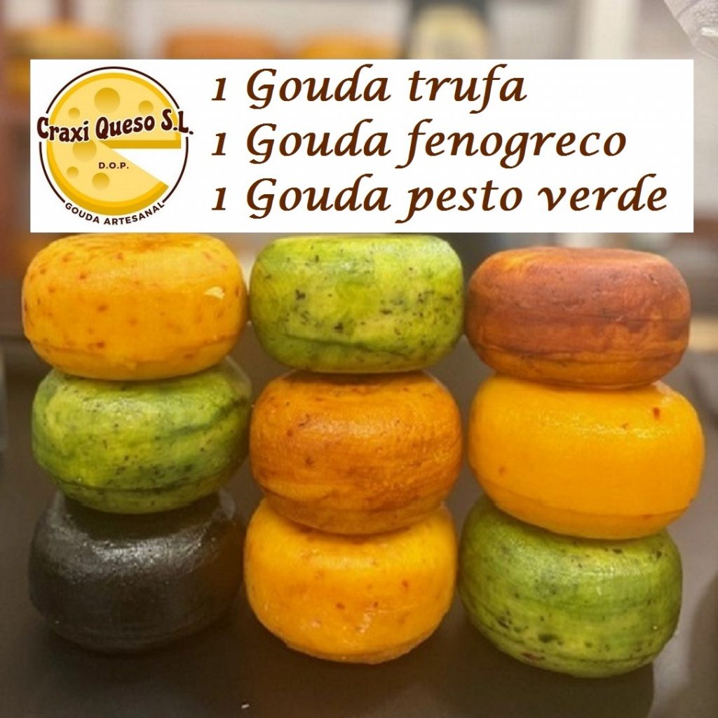 Goudalicioso pack de queso 6. Surtido de quesos Gouda artesanales con hierbas y especias. Gouda trufa, Gouda fenogreco y Gouda pesto verde. Craxi Queso - Queso Gouda Artesanal Holandés, Málaga, España