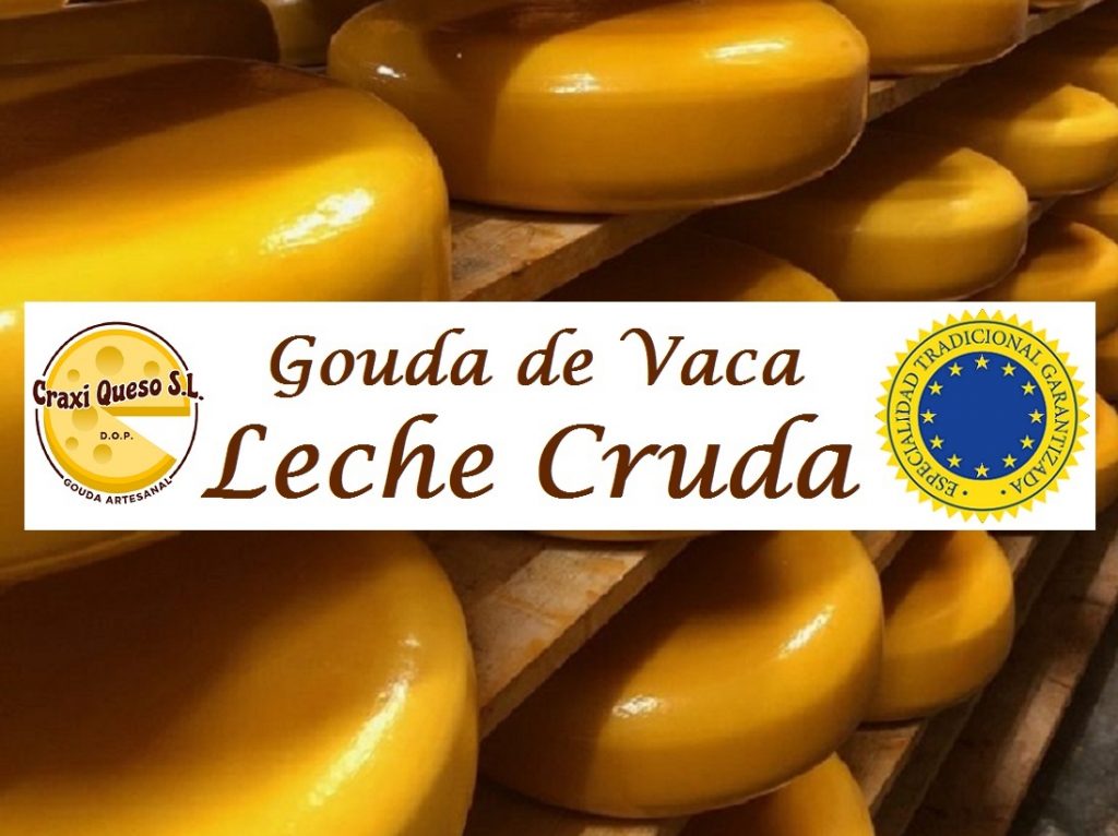 Queso Gouda artesanal elaborado con leche entera de vaca (cruda). Gouda de maduración natural disponible en Craxi Queso, Málaga, y online, desde joven/suave hasta viejo