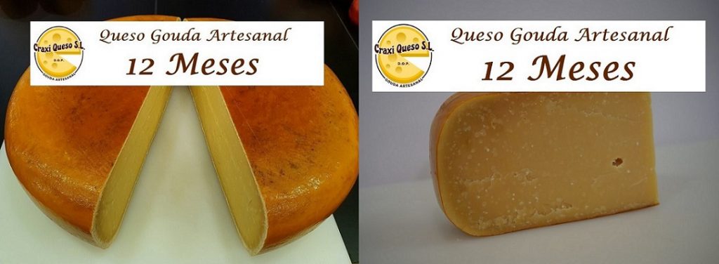 Queso de vaca artesanal de Holanda, curado 12 meses. Gouda holandés elaborado con leche cruda de vaca