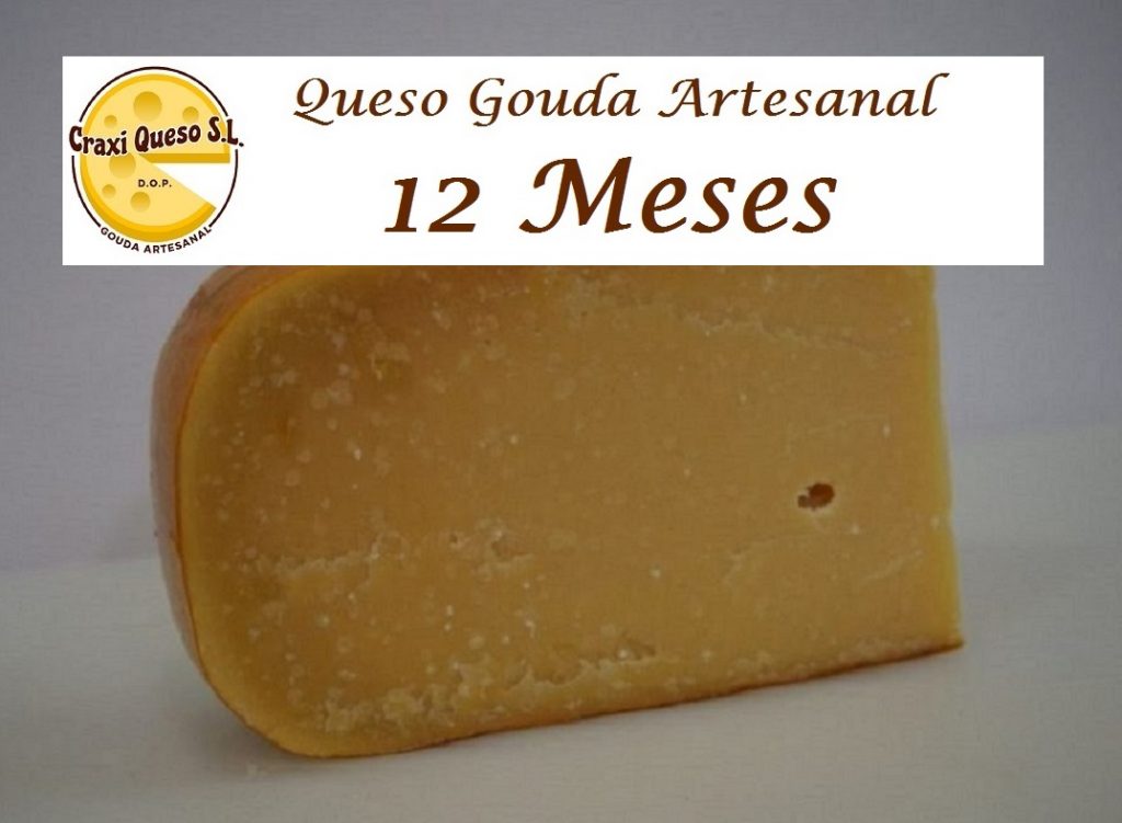 Queso Gouda artesanal reserva elaborado con leche cruda de vaca, con una curación de 12 meses
