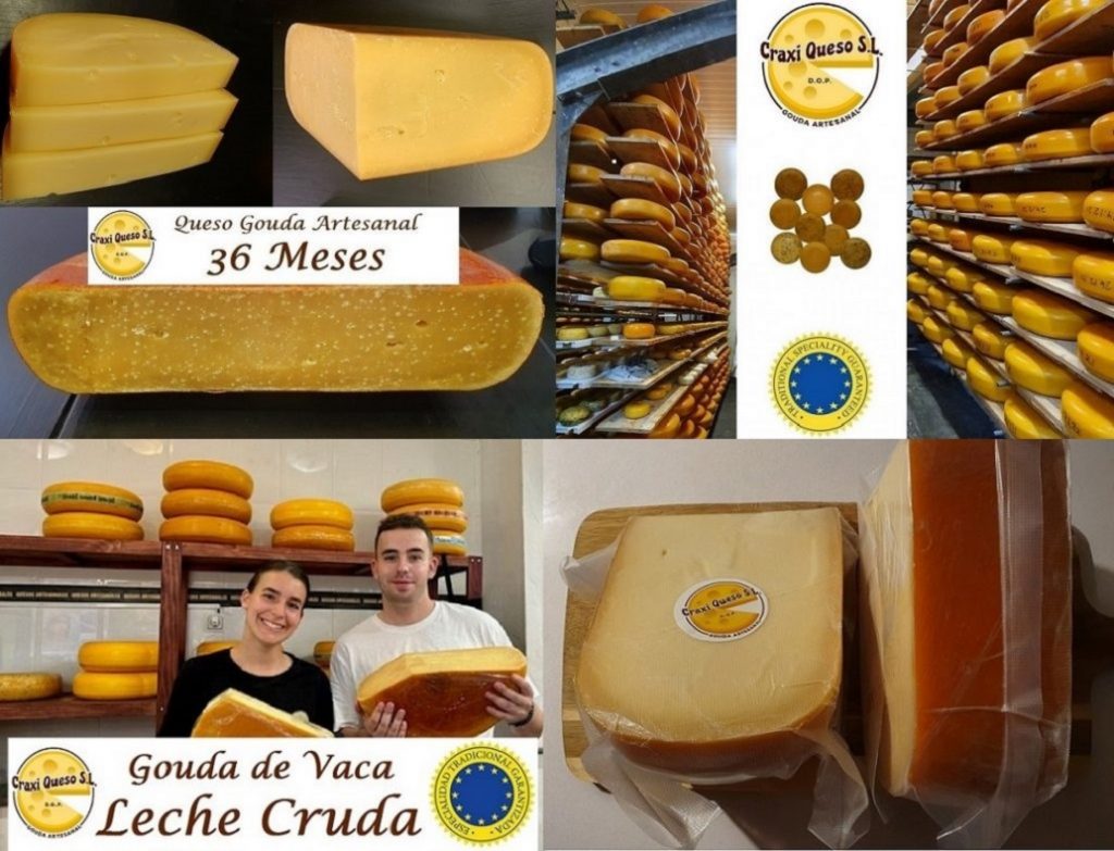 Selección de quesos holandeses de Craxi. Queso Gouda artesanal a la venta en España, desde joven hasta curado, y Goudas especiados.