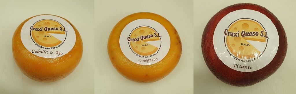3 quesos holandeses artesanales que debes probar. Gouda de Craxi: Gouda con cebolla y ajo, Gouda con fenogreco y Gouda con chile picante.