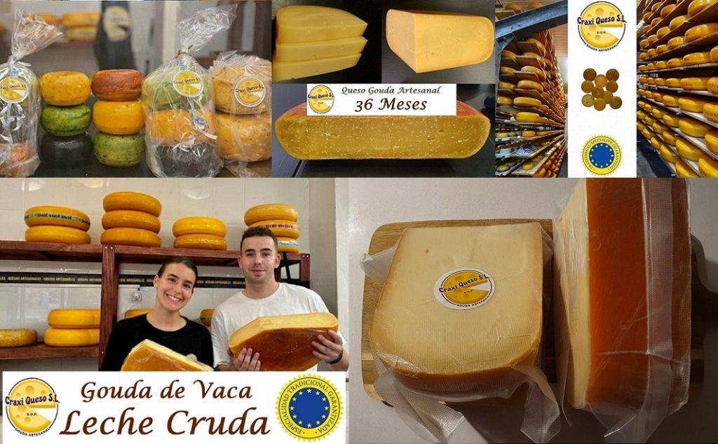 Auténtico queso Gouda de granja holandés de Craxi con entrega refrigerada en toda la Costa Blanca. Gouda artesanal, cortado fresco y envasado al vacío en Málaga.