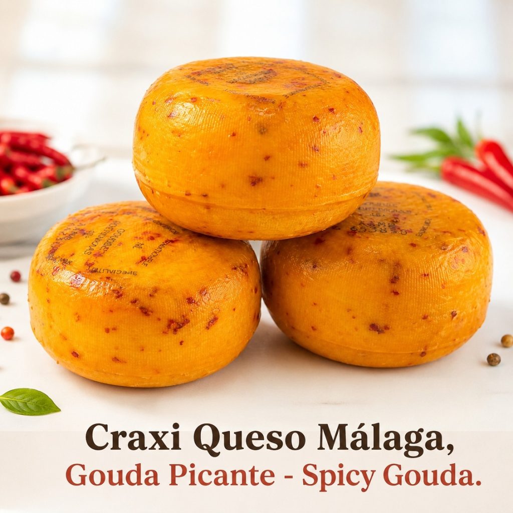 Quesos de sabores de Craxi elaborados con leche cruda de vaca y sabores únicos. Gouda Holandés con hierbas y especias